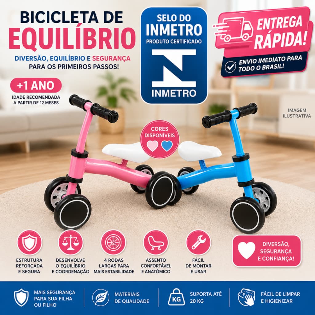 Bicicleta Equilíbrio Bike Infantil Bicicletinha Sem Pedal Andador Brinquedo Quadricículo Bebê Criança