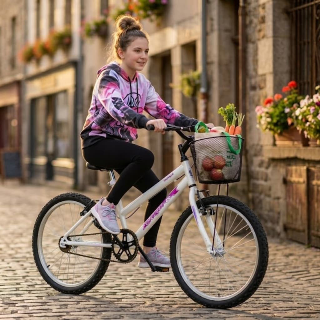 Bicicleta Infanto-juvenil Aro 20 Modelo DNK Com Cestão Para Passeio Ello Bike Com Freios V-Brake