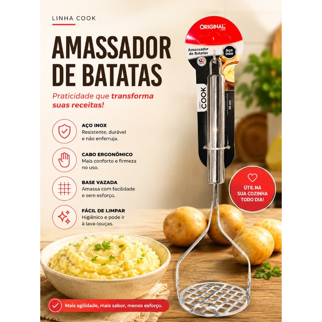 Amassador de Batata em Aço Inox ORIGINAL 26cm