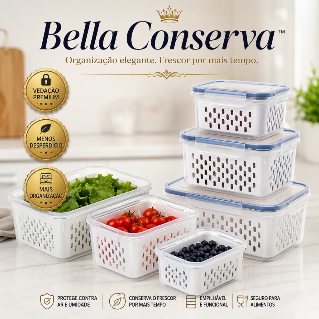 Potes Hermeticos Conjunto 3 Potes Organizadores para Geladeira com Cesto Conserva Frutas e Legumes