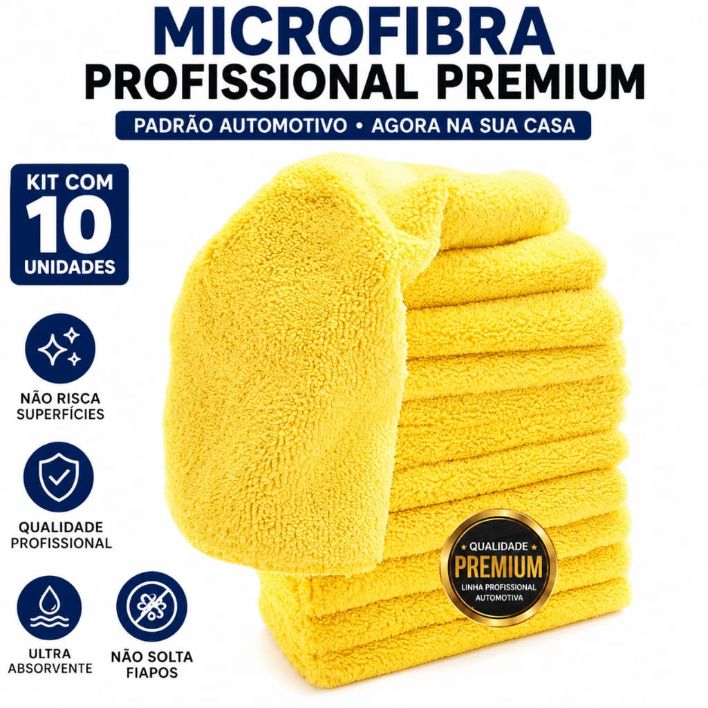 Kit 10 Panos de Microfibra Flanelas de Limpeza 34x36 cm - 300 GSM