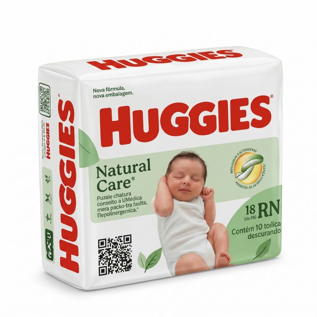 Huggies Fralda Descartável Premium Natural Care RN 18 Uni Fralda RN Até 4kg Aloe Vera e Óleo Natural