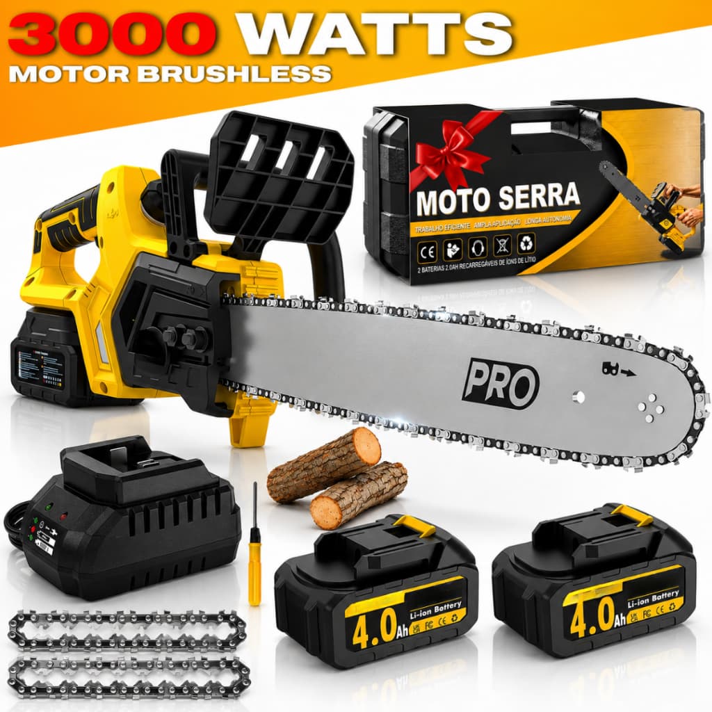 Moto Serra Grande Elétrica Portátil Serral 2x Baterias Elétrica 48v Bivolt 3000w Motosserra