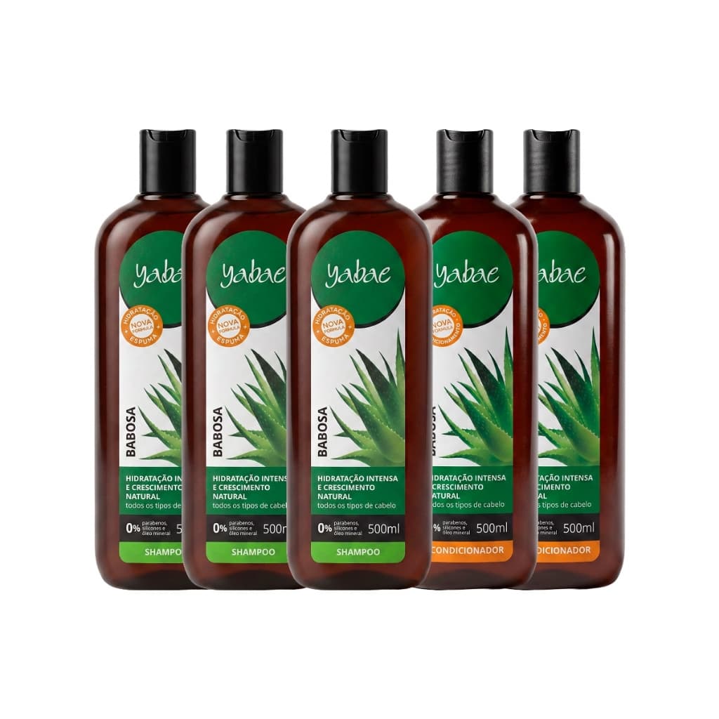 Shampoo e Condicionador Babosa - 3 Shampoos 500ml e 2 Condicionadores 500ml - Yabae