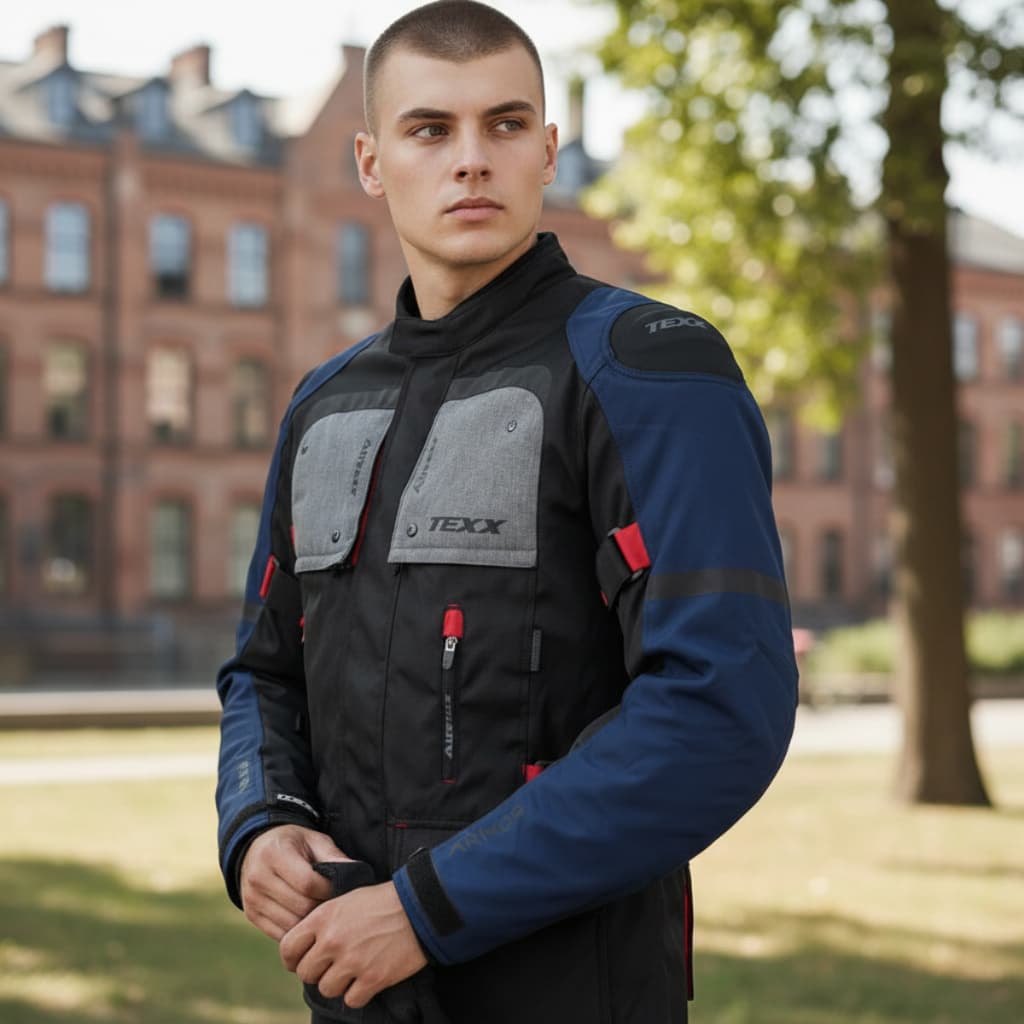 Jaqueta Motociclista Texx Armor Masculina Preto Azul Vermelho Cinza Impermeável Segurança Conforto Moto Touring Viagem