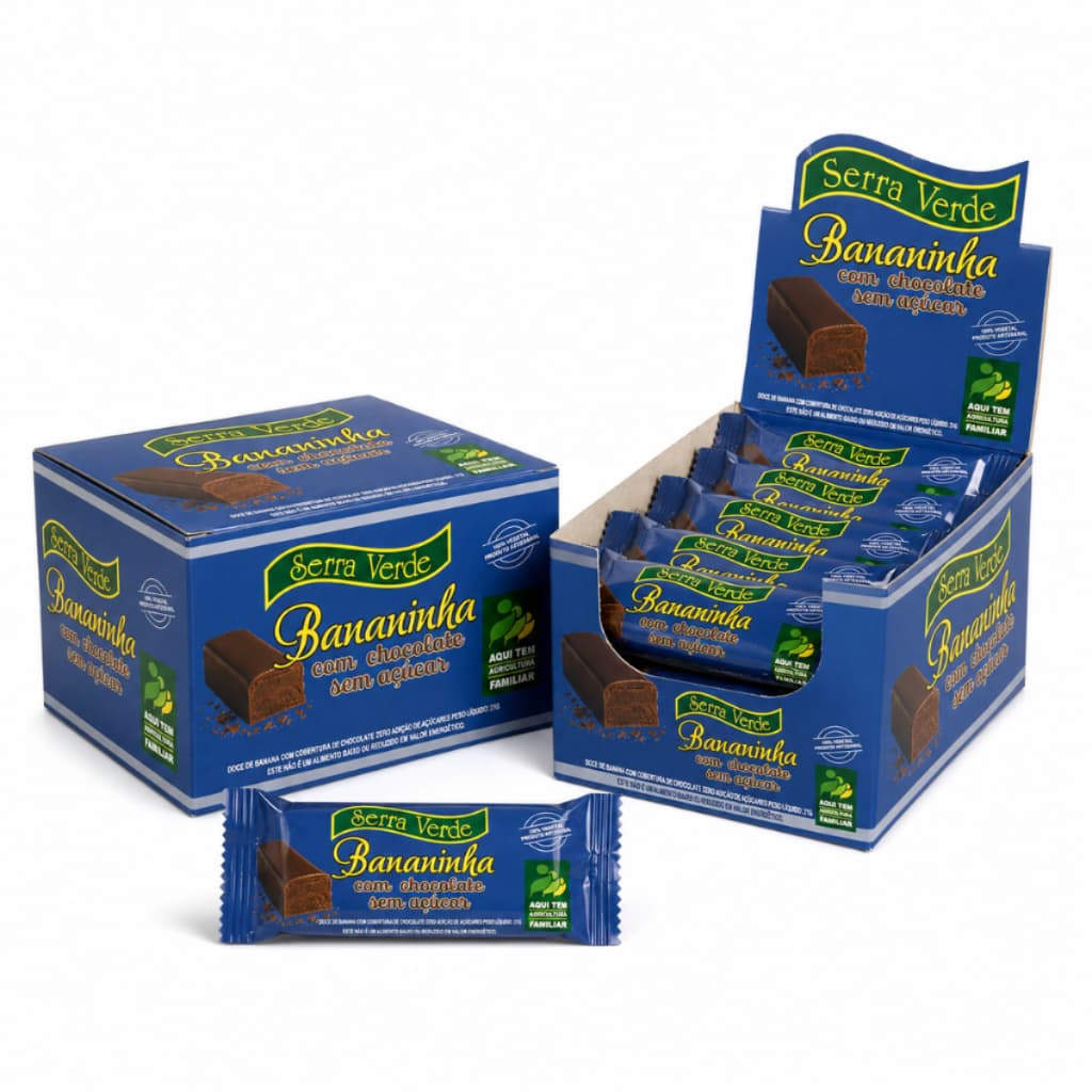 Bananinha Com Chocolate Zero Açucar Doce banana Serra Verde Bananada Premium 20un de 30gr Tradicional PRODUÇÃO FAMILIAR
