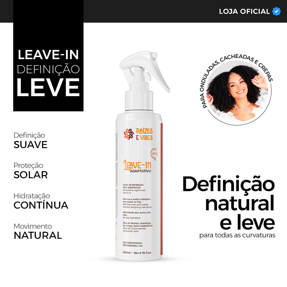 Leave-in Definição Hidratação e Proteção Solar Para Cachos 200ml - Raízes & Vibes