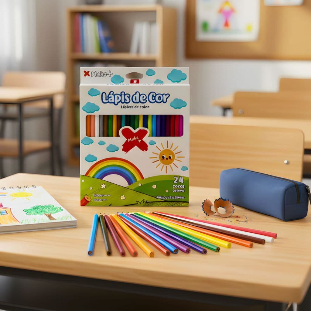 Lápis de Cor 24 Cores Escolar Infantil Alta Qualidade Make+