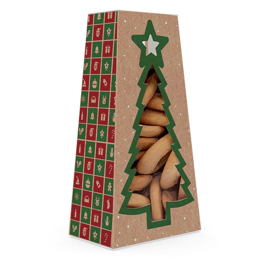 Caixa para doces com visor - Pinheiro Natal Kraft