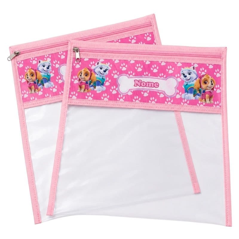 Kit 2 Saquinhos de Plástico Personalizado Menina P/ Roupas Escola Creche Viagens