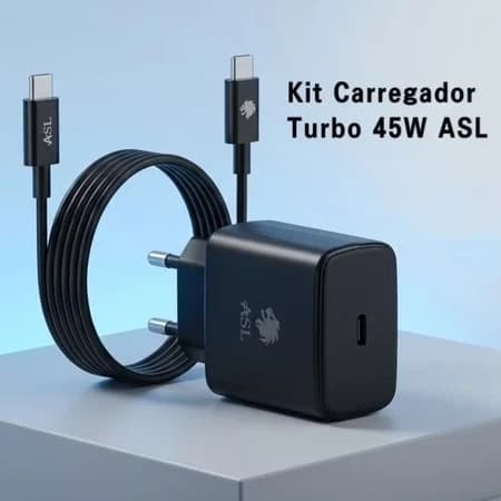 Carregador Turbo Preto 45w Com Cabo Tipo-c A Tipo-c