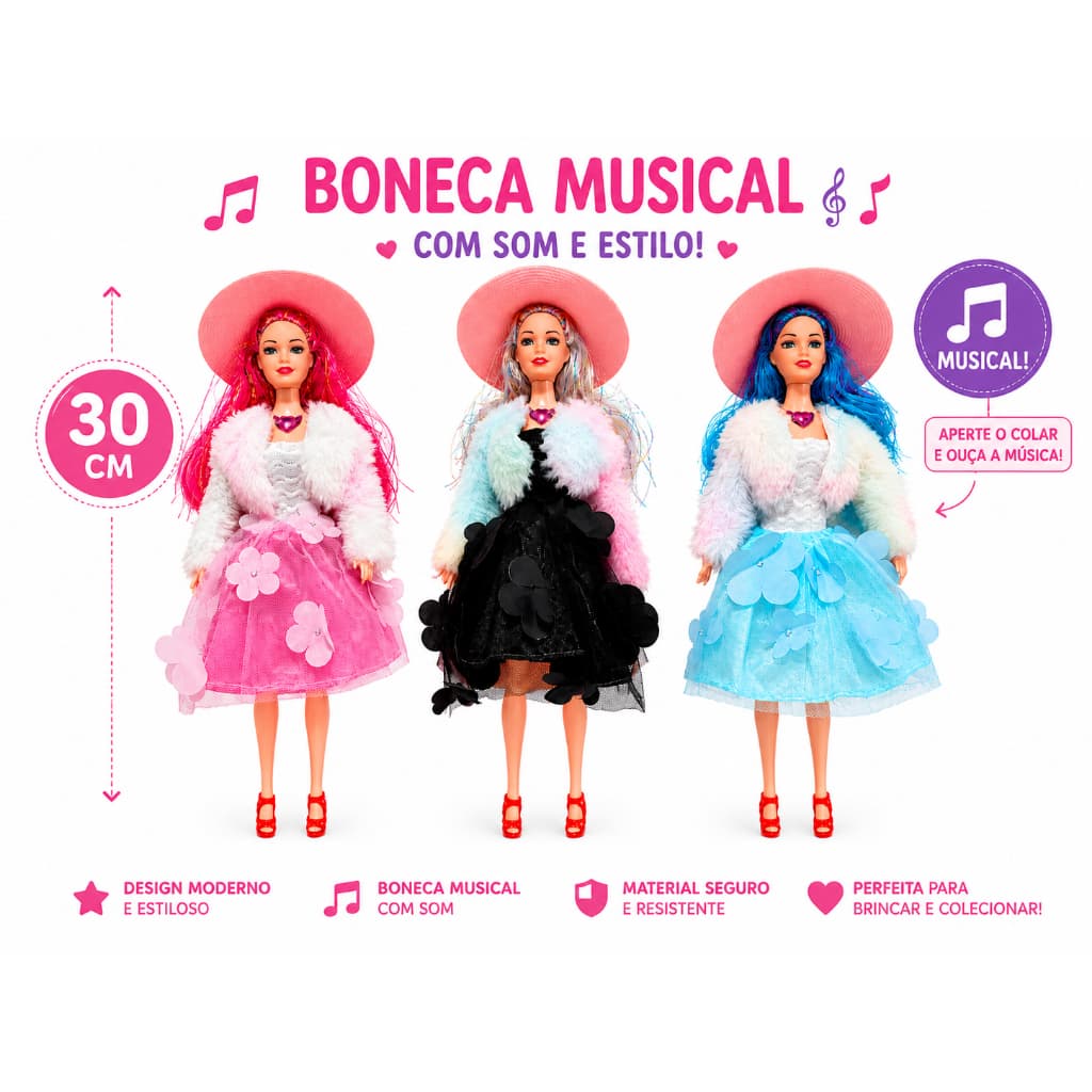 Bonecas Fashion Com Acessórios e Musical - Sortidas