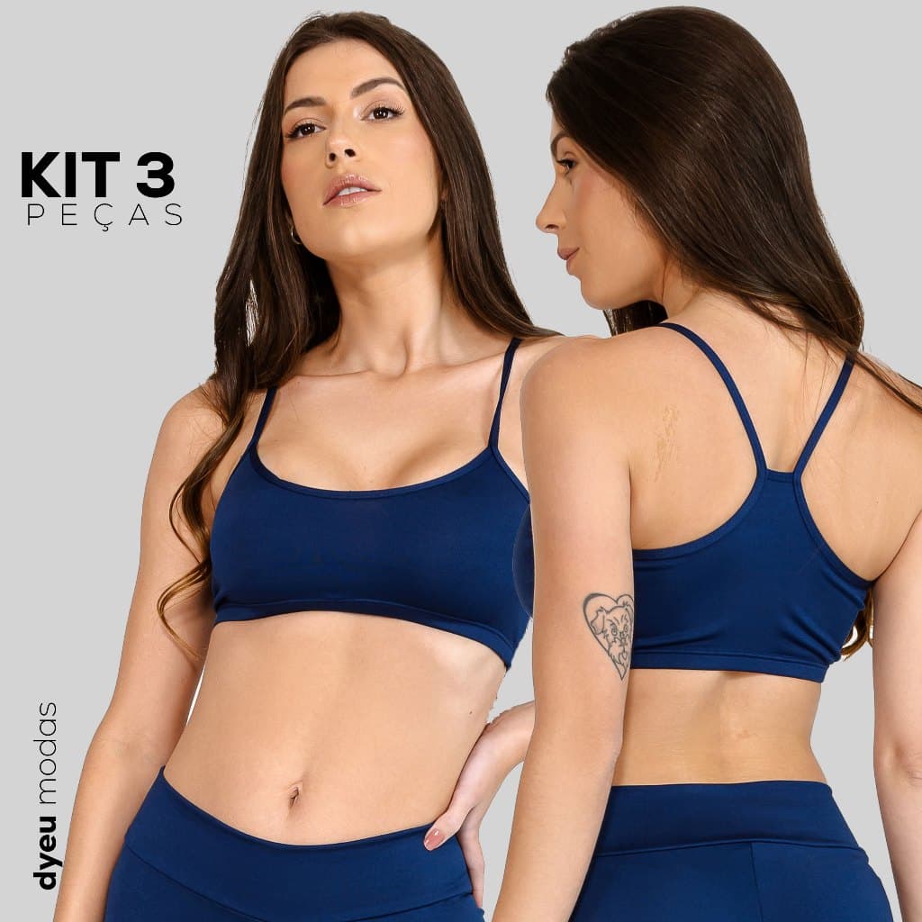 Kit 3 Tops Fitness Feminino Nadador Básico Alça Fina Academia Suplex Ginástica