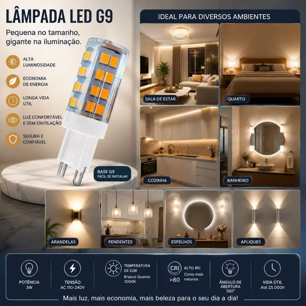 Kit 10 peças/Lâmpadas Led 5w G9 Lâmpada Economia De Energia Bivolt 51 Led Para Iluminação Paisagem