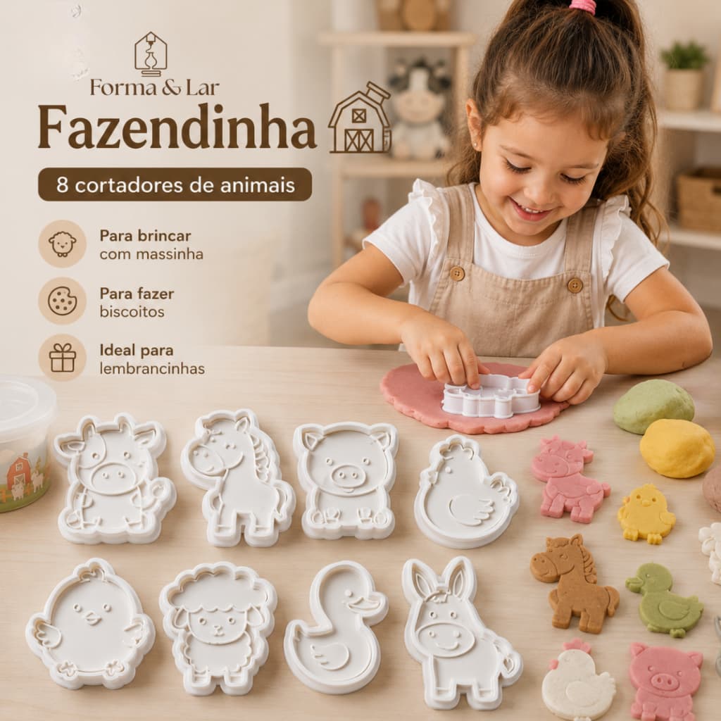 KIt 8 cortador biscoito, cookie cutter, pasta americana, biscuit, massinha, fazendinha, confeitarias