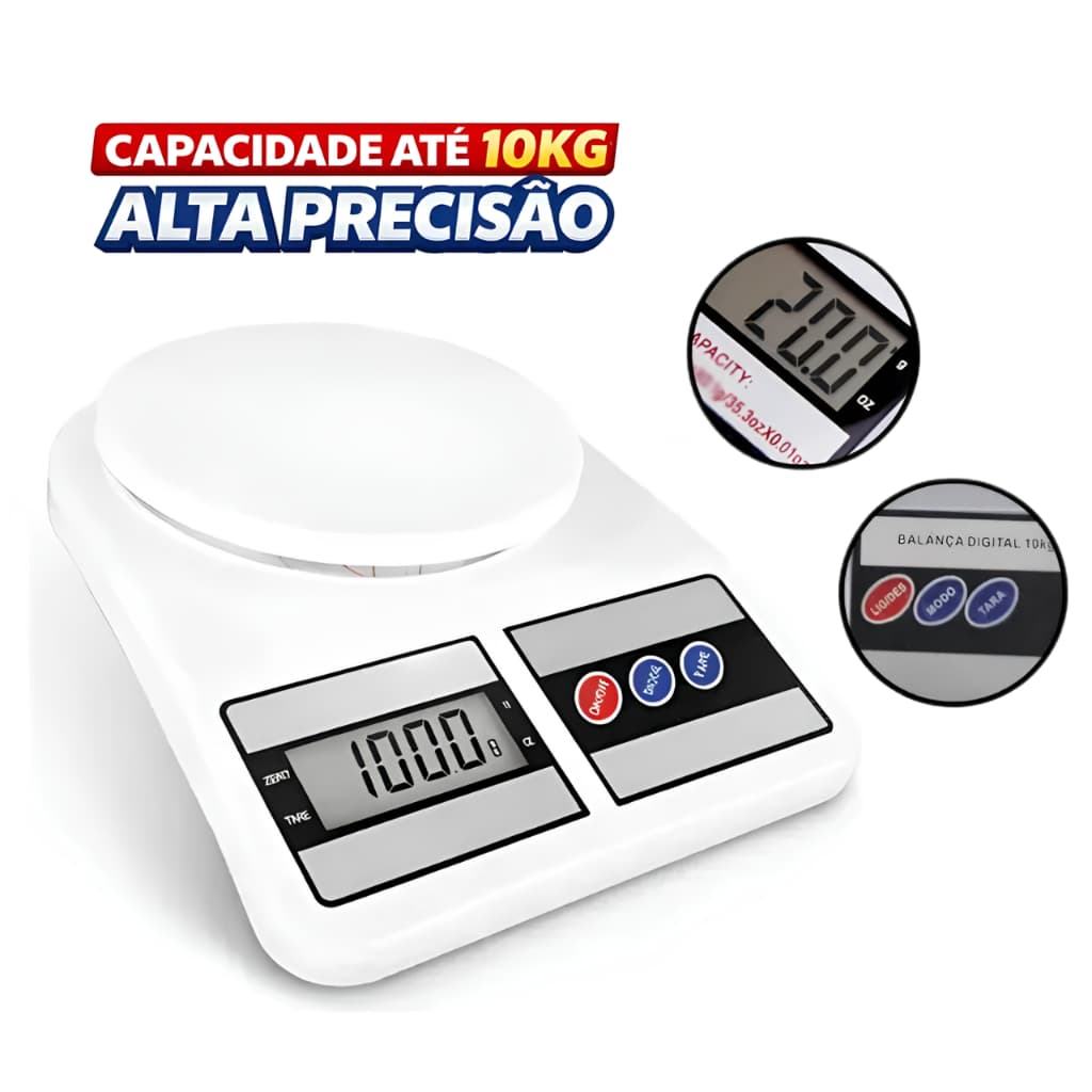 Balança Digital 10Kg Alta Precisão Cozinha Alimentos Confeitaria Nutrição Visor Digital