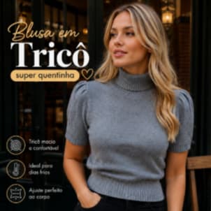 Blusa de Inverno Tricô Gola Alta | Manga Bufante Princesa | Super Quentinha 🔥 Tendência 2026