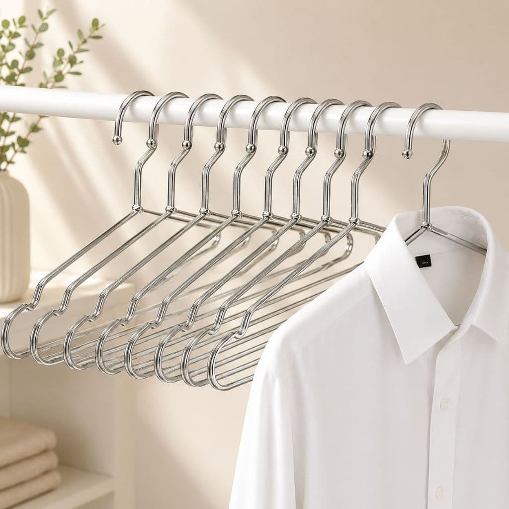 Kit 10 Cabides de Aço Inox Metal Prata Fino Resistente Roupas