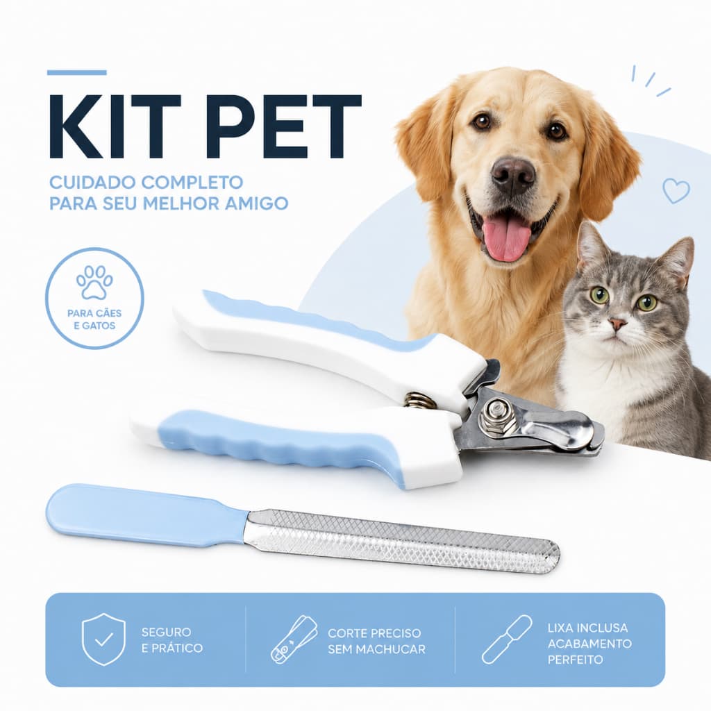 Alicate Cortador de Unha Profissional Para Pet Gato Cachorro + Lixa de Unha