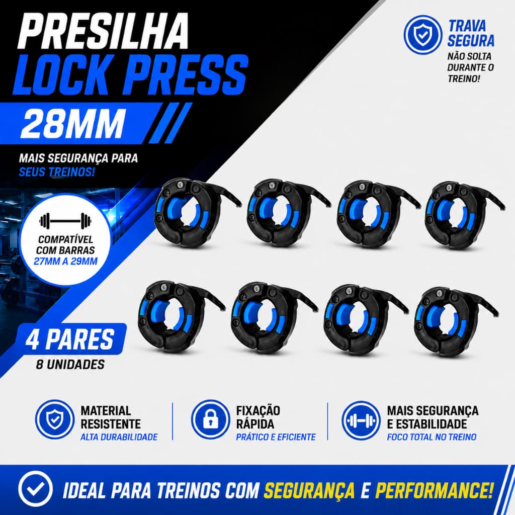 4 Pares Presilhas Lock Press Barra de 28mm Academia Musculação Fitness Halter Grampo Roscada Cross