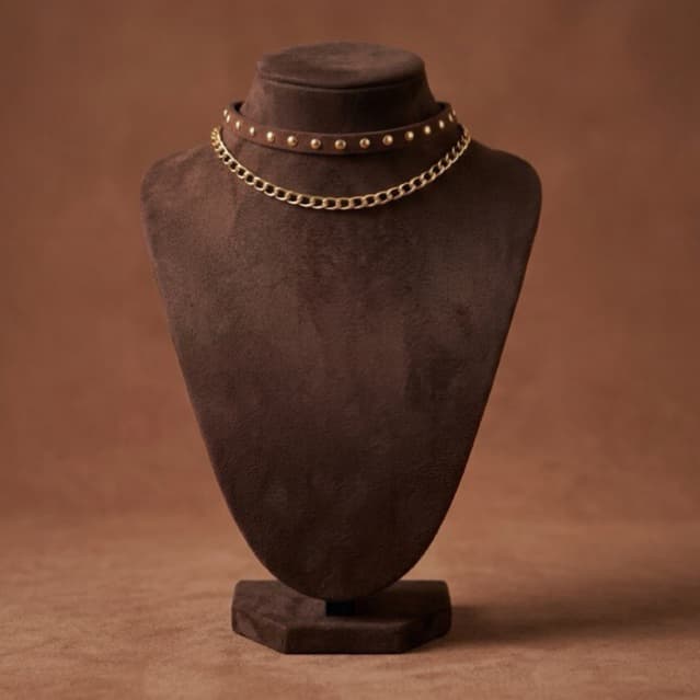 Choker Duo Camurça+Corrente Choker Country Choker Elegante