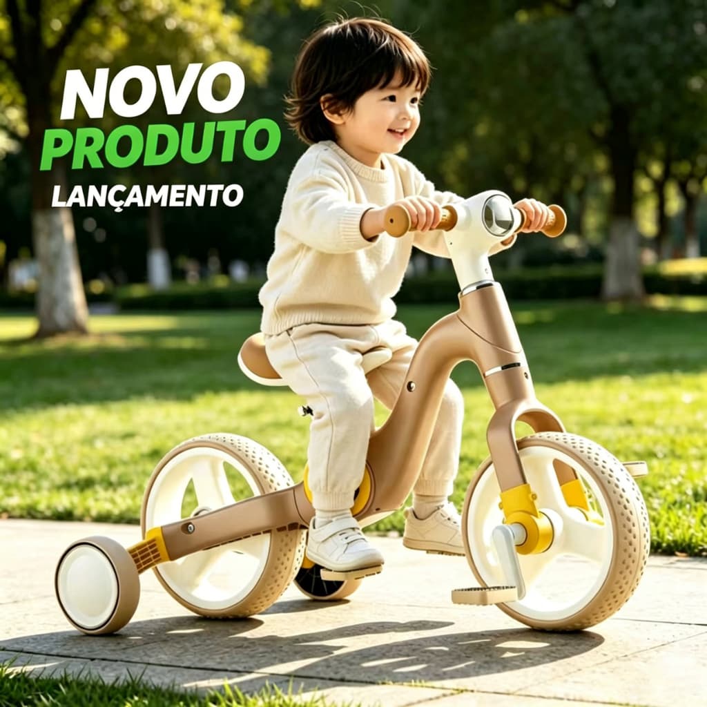 Triciclo infantil com bicicleta de equilíbrio, música e luzes, antitombamento, para crianças de 2 a 6 anos P24