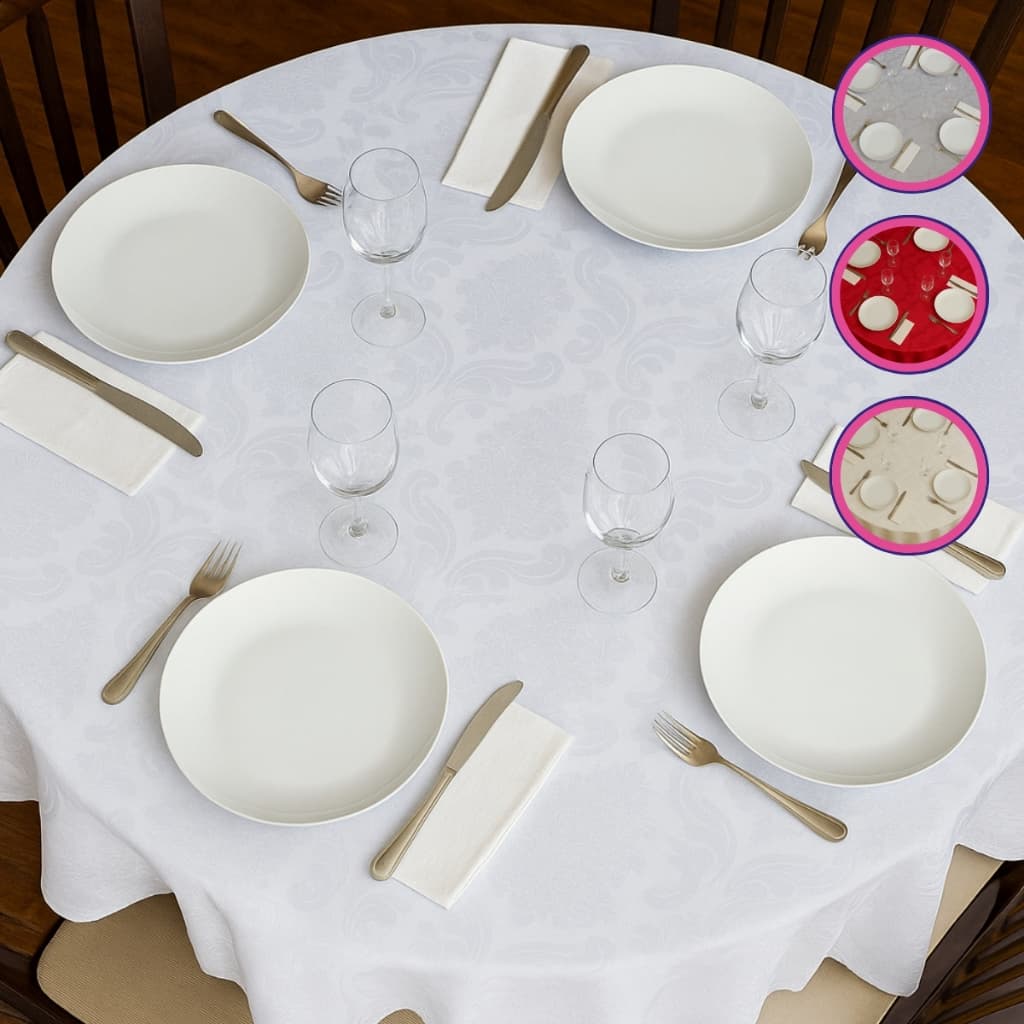 Toalha de Mesa 4 Lugares Redonda Jacquard 1,35m Diâmetro para Mesa Posta Elegante