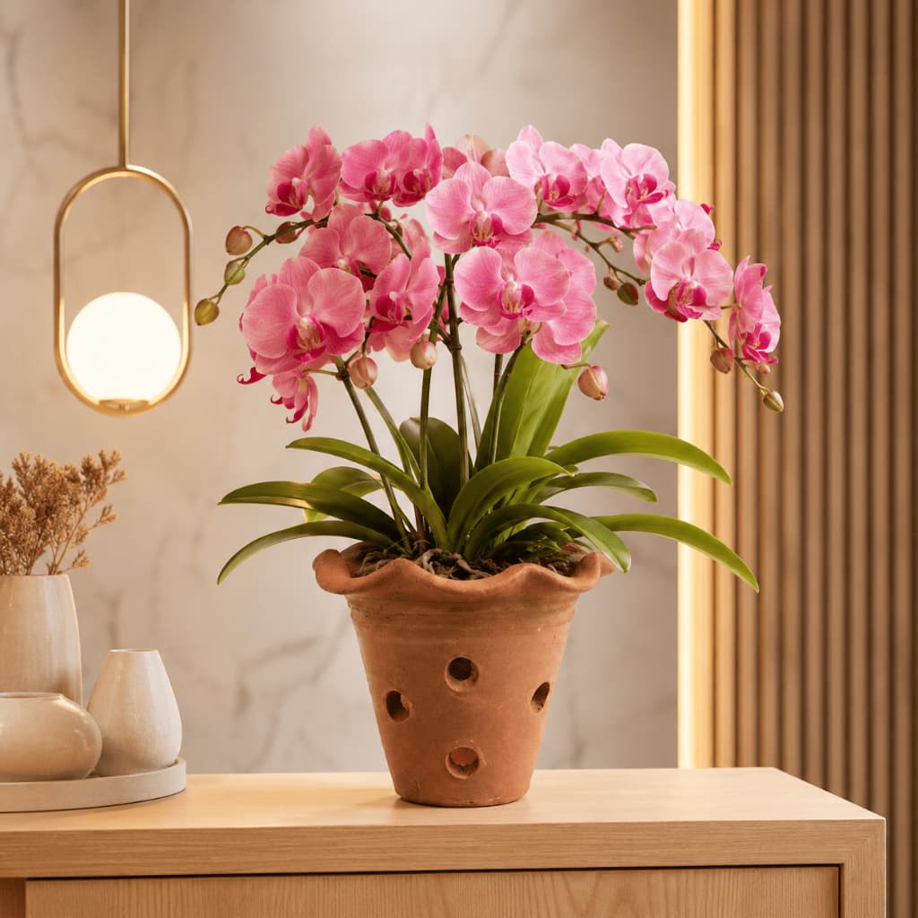 Vaso Orquídea Cerâmica com Furos Argila Borda Babado Jardim Decoração Flores Tamanho P
