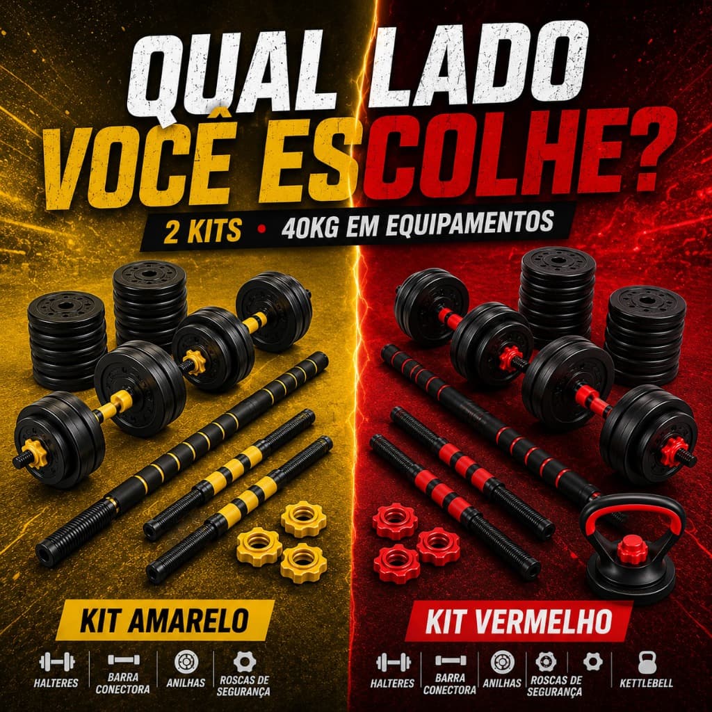 Kit Halteres Brasil x Portugal  40kg Ajustável 6 em 1 + 3 em 1 Ahead Sports