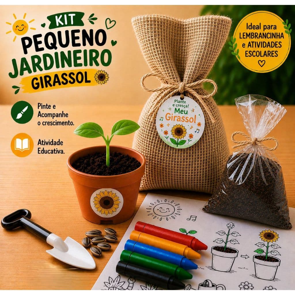 Kit Plantio Ecológico 10/20/30/40 Lembrancinhas com Semente Girassol Festa Aniversário Infantil e Atividade Escolar