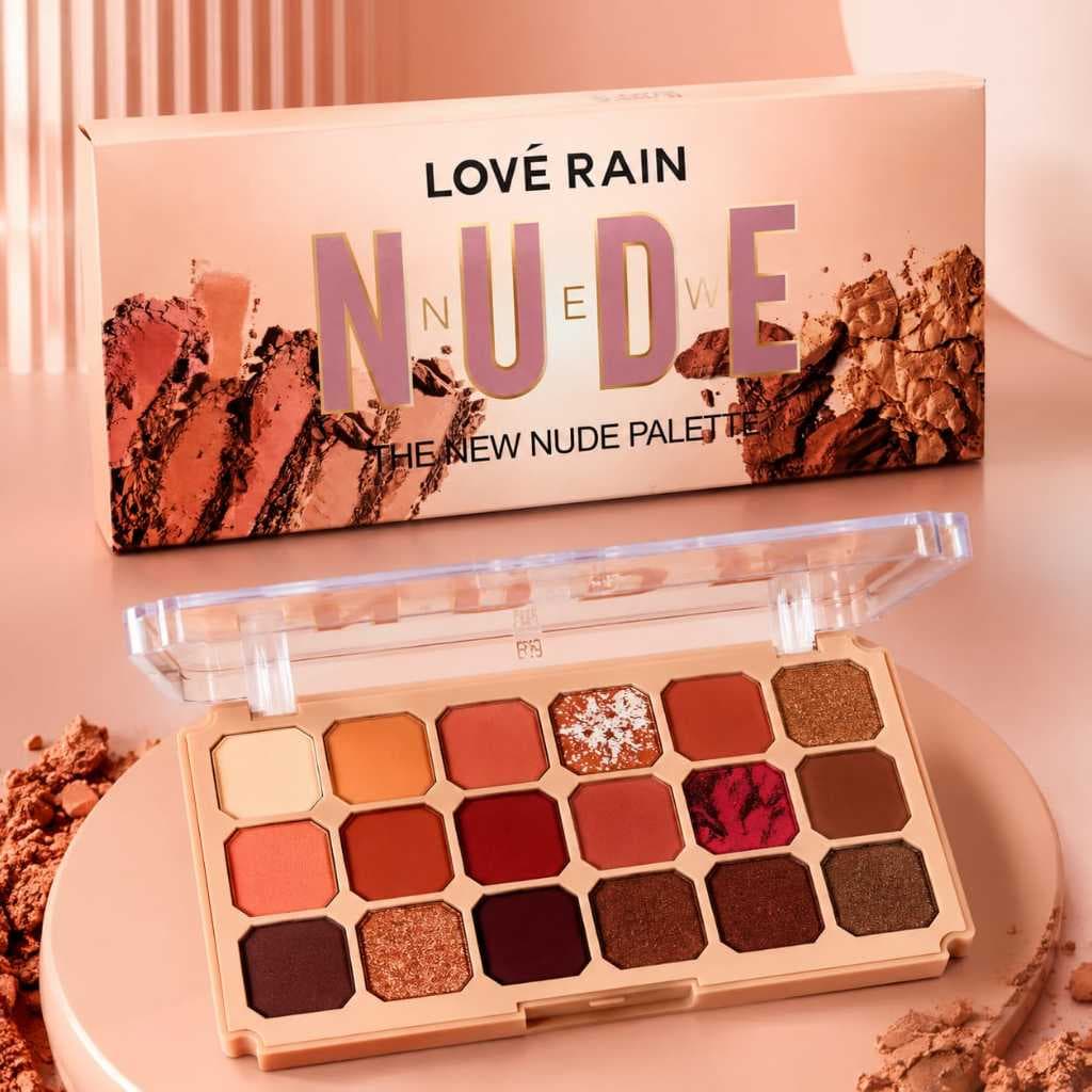 1 UNIDADE Paleta de Sombras Nude 18 Cores Lové Rain | Matte + Glitter | Alta Pigmentação