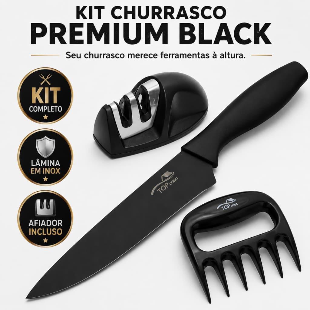 Kit Churrasco Completo Faca Inox Garra Urso Afiador