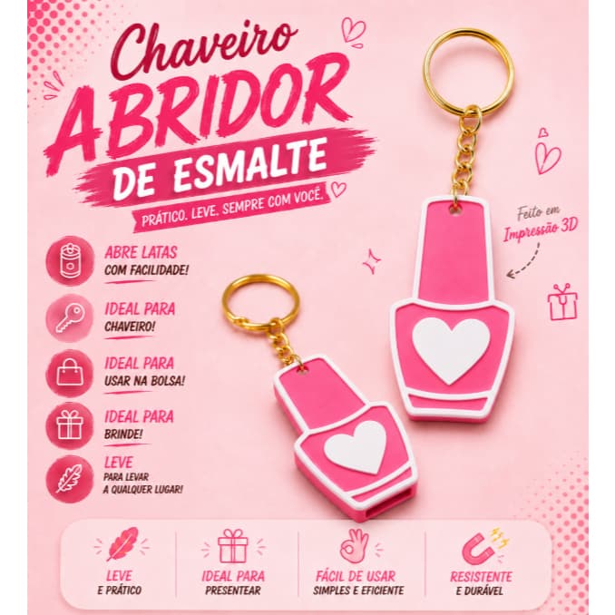 Chaveiro Abridor de Latas Esmalte| Não Quebre suas Unhas | Leve e Prático