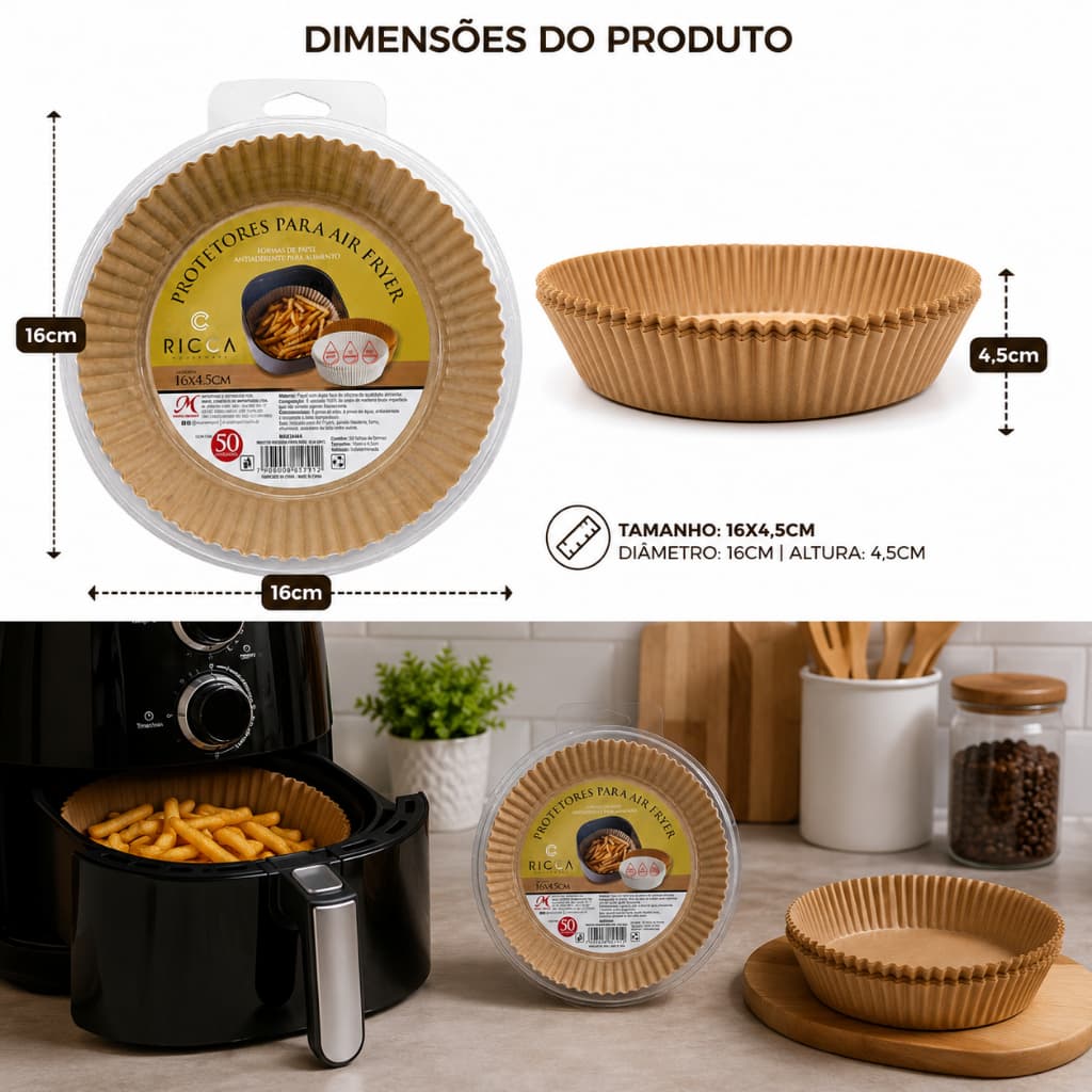 KIT Formas Assadeira Descartável Papel Airfryer Antiaderente Redonda Para Cozinha