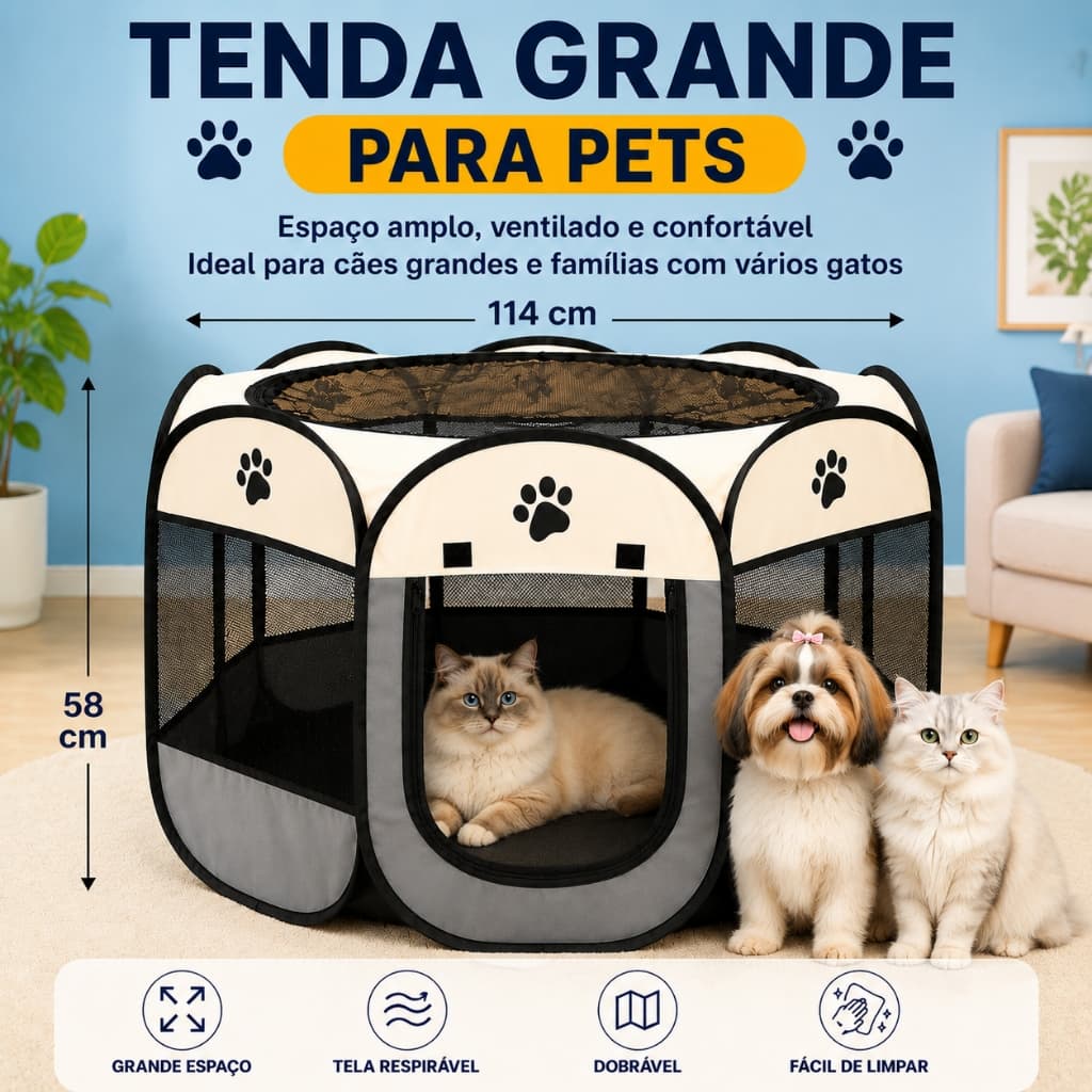 Cercado Pet Dobrável 114cm para Cães e Gatos com Tela Respirável Canil Portátil Amplo Espaço