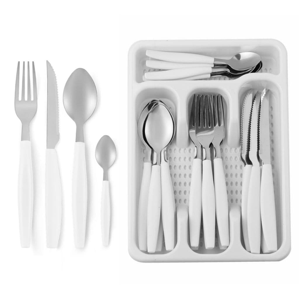 Conjunto 25 Peças Talheres Inox Cabo Plástico Cesto Tamanho P Cozinha