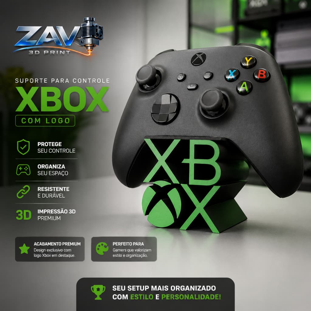 Suporte para Controle Xbox Series X|S One One S One X com Logo | Base Gamer Impressão 3D Premium