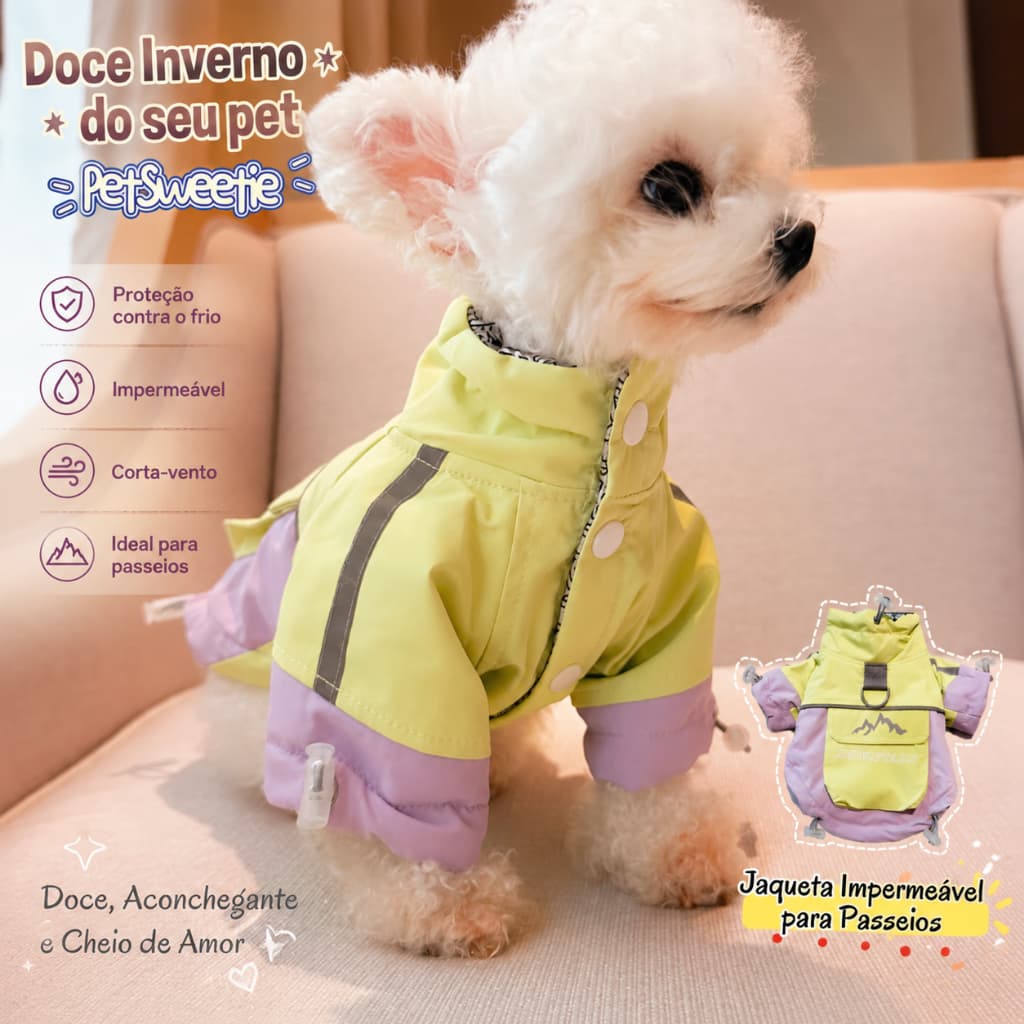 Jaqueta de Montanha para Cães – Corta-vento, Impermeável e com Bolsa Traseira