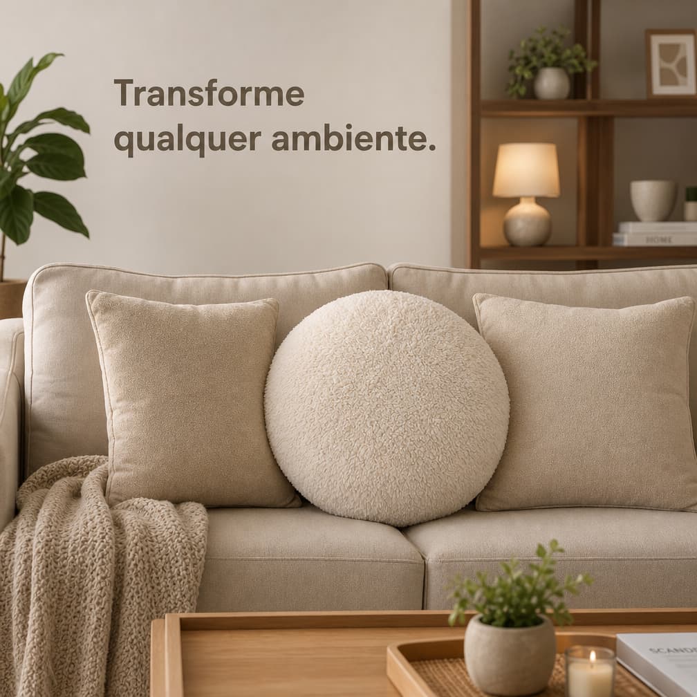 Kit 6 Almofadas Redondas Sherpa Cheias Decorativas Premium Para Sofá Sala Quarto Macias 45x45