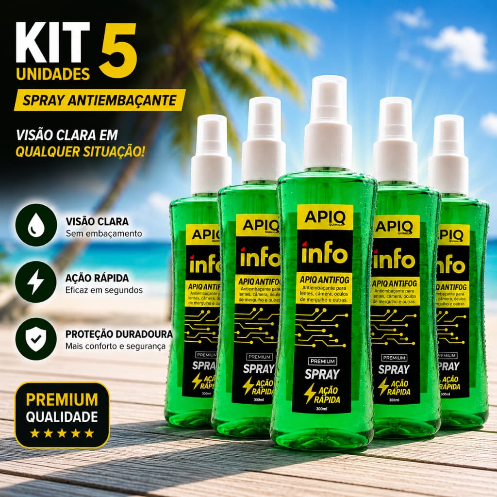 5 Spray Anti fog Para Máscaras E Óculos De Mergulho E Natação E Câmeras Fotográfica 300Ml
