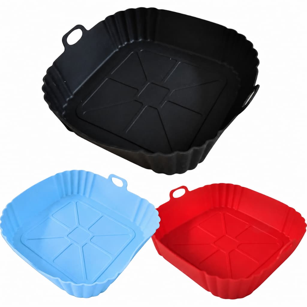 Kit 3 Forma de Silicone para Air Fryer Quadrada Forno Antiaderente Assadeira Reutilizável e Durável 20 cm