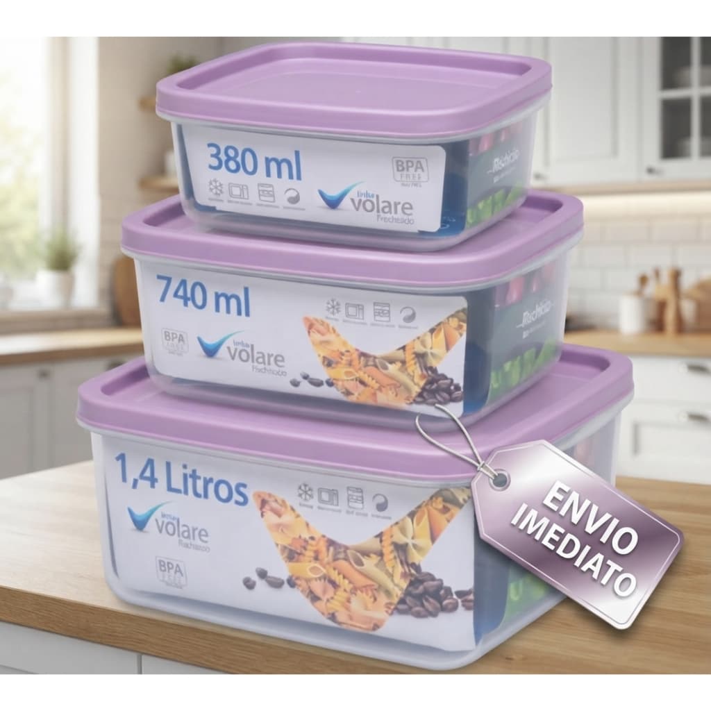 Conjunto 3 Potes Volare lilás| 380ml|770ml|1400ml