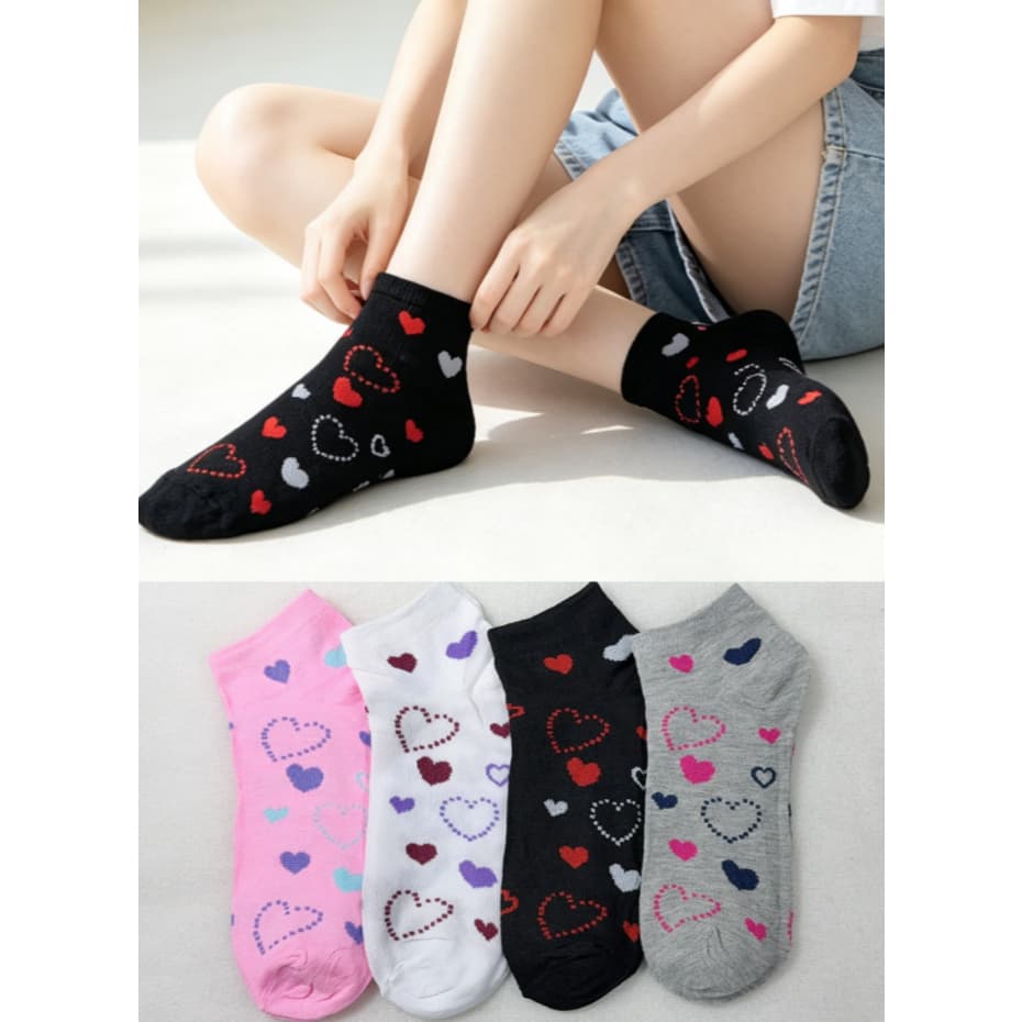 PACOTE COM 12 PARES DE MEIAS FEMININAS CANO CURTO ESTAMPAS VARIADAS TAMANHO 35 AO 40