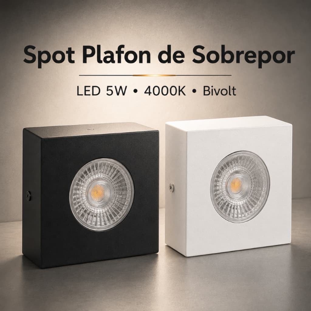 Luminária Spot Plafon de Sobrepor Exterior Interior Cor Preto ou Branco Led 5w/4000k Cor Branco