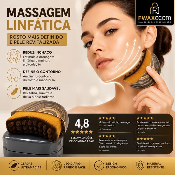 Escova de Drenagem Linfática Facial Lifting Contorno Facial e Massageadora Skin Care Macia Contorno rosto natural