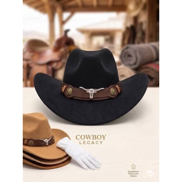 Chapéu Cowboy Vaqueiro em Feltro Ocidental Clássico Unissex Aba Larga Conforto e Estilo Country