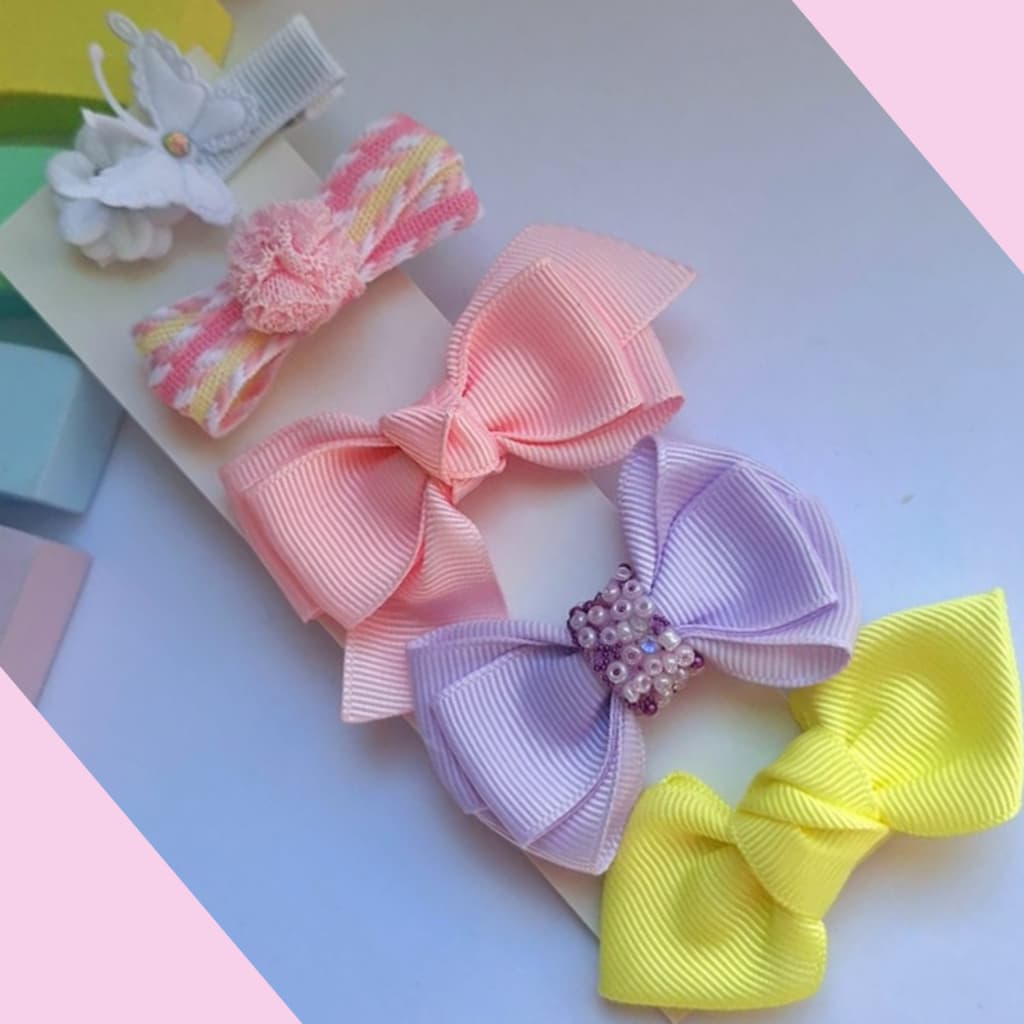 Kit 5 Mini Lacinhos de Cabelo Bebê - Bico de Pato com Antiderrapante