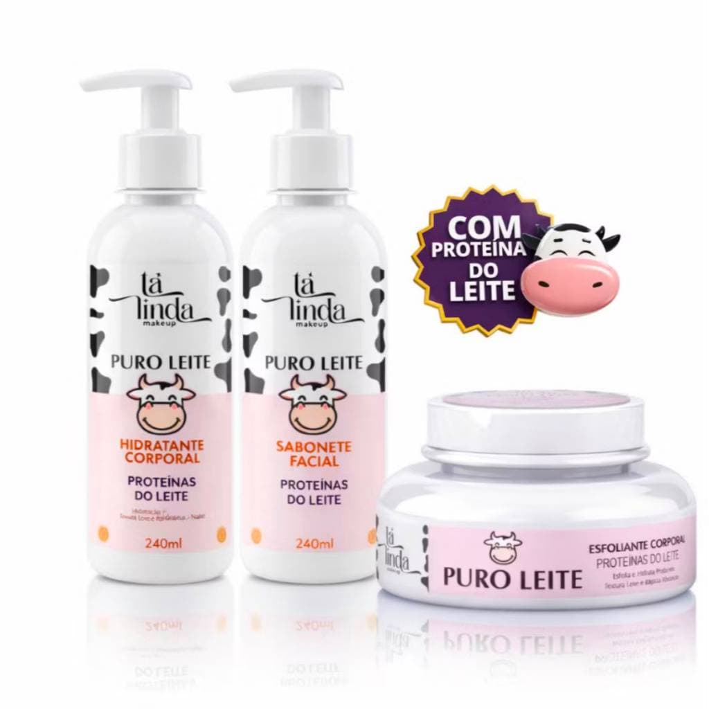 ✨ Kit Completo Leite Puro – Tá Linda | Esfoliante + Hidratante + Sabonete Facial ✨