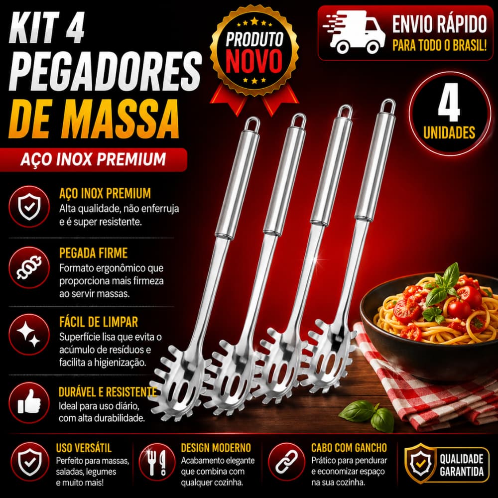 Conj 4 e 2 Pegador de Massa de Inox para Massas uso Profissional  Domestico Resistente SQ3723