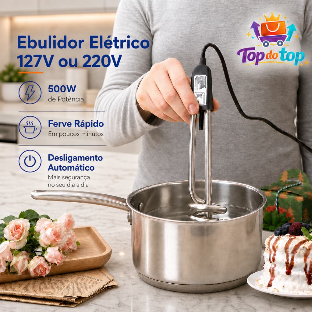 Ebulidor elétrico 500W 127V 220V - Ferve água, seguro e portátil para café, chá e bebidas quentes